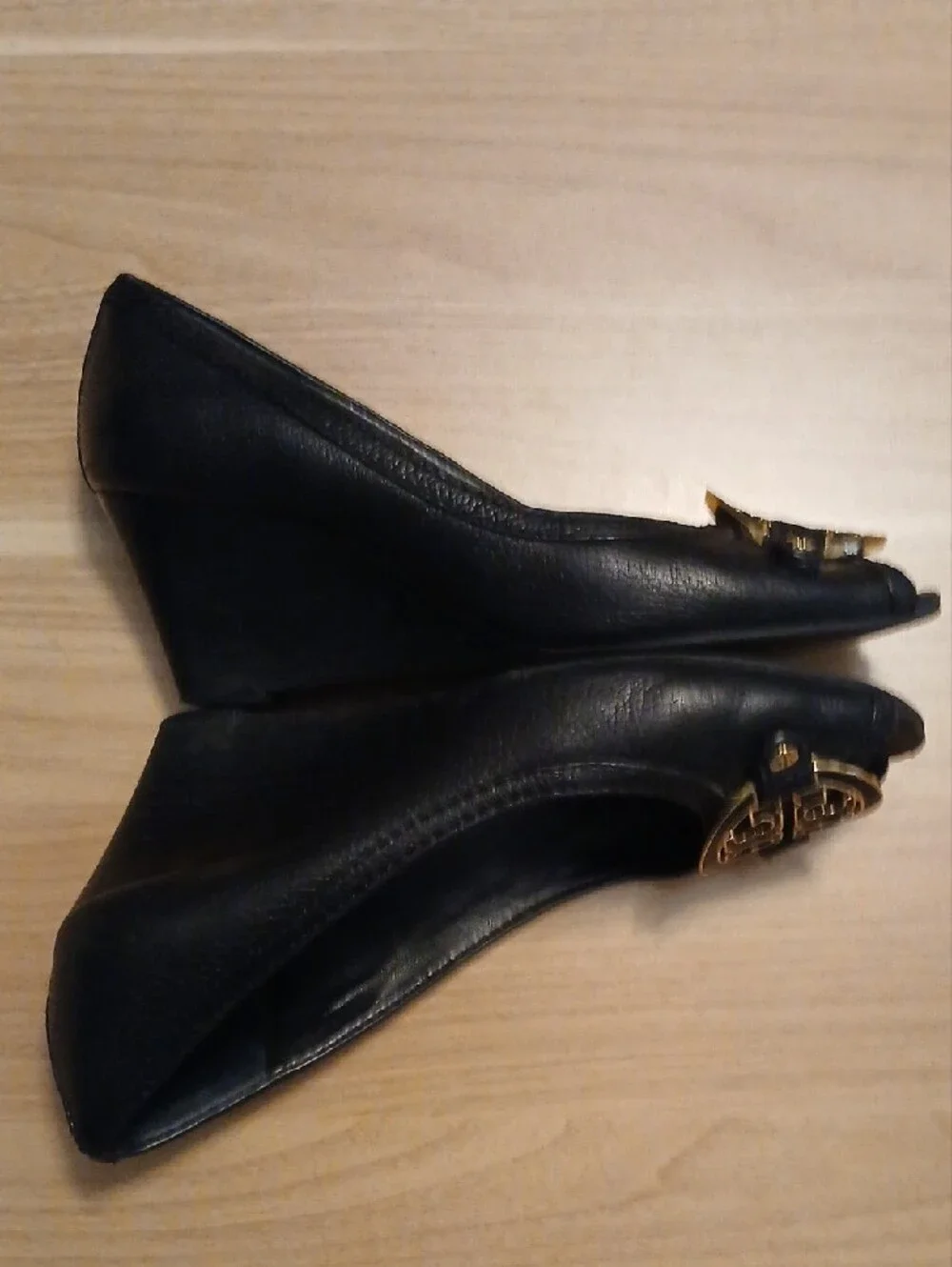 Tory Burch (Copycat Version) Black  Peep-Toe Wedges in Size 7.5M